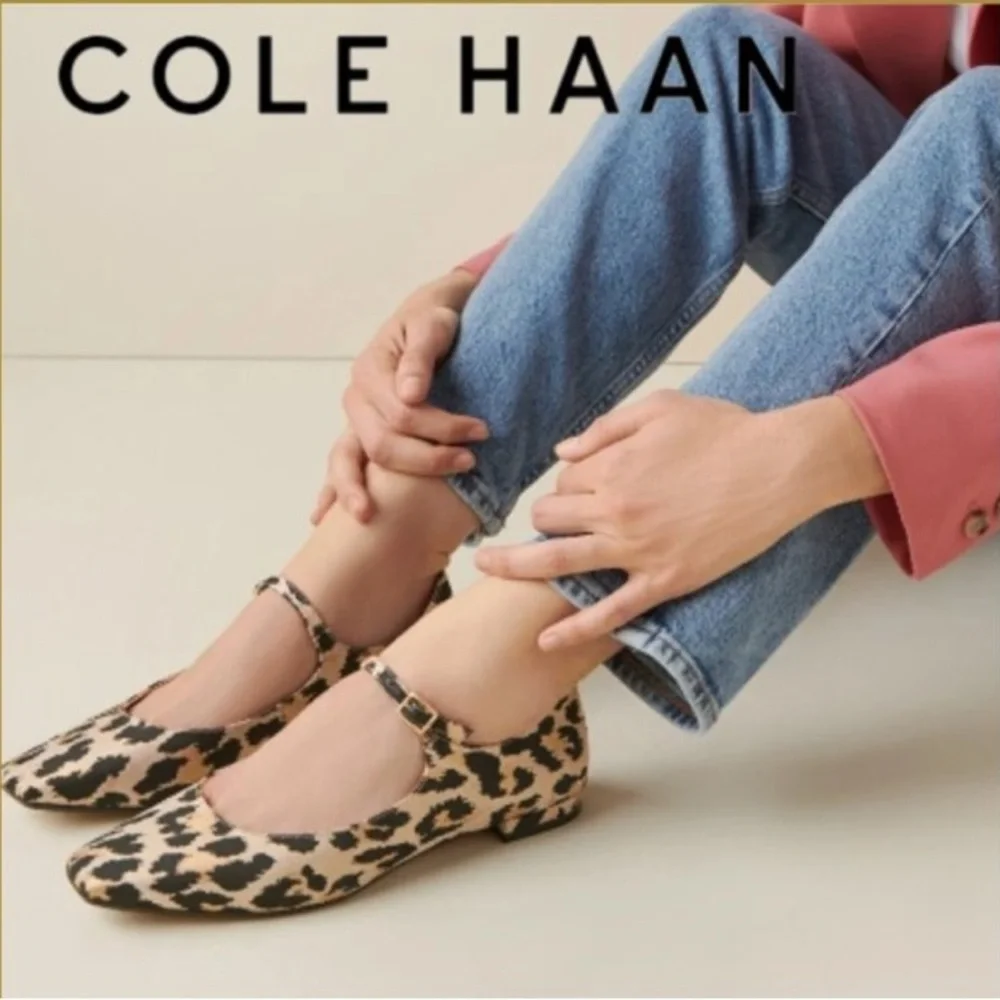 Cole Haan Bridge Mary Jane Ballet Flat Animal Print Tan Black Size 9.5